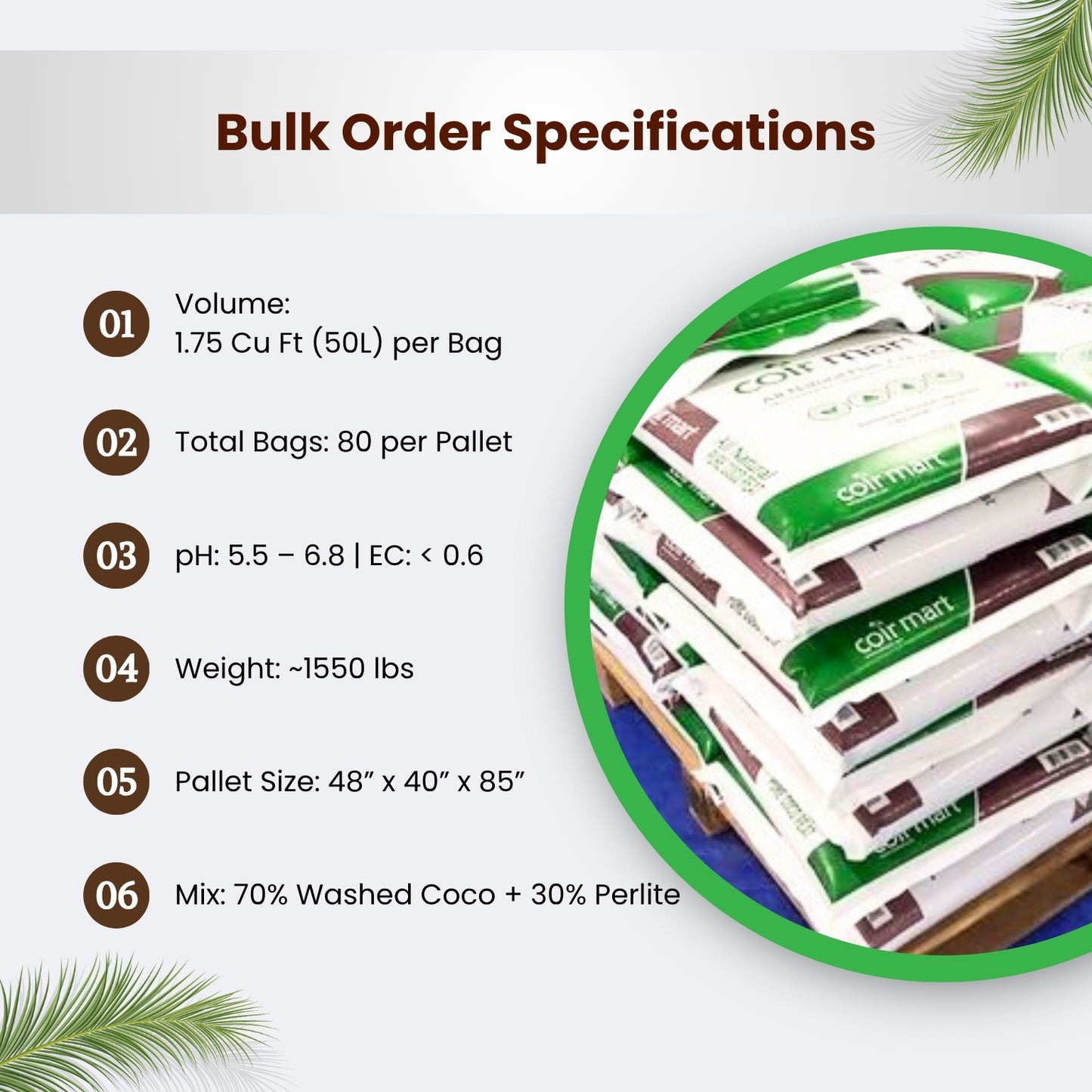 WP:70-30 OMRI Coco Perlite Mix Bag - Pallet of 80 Bags - 1.75 Cubic Feet Each