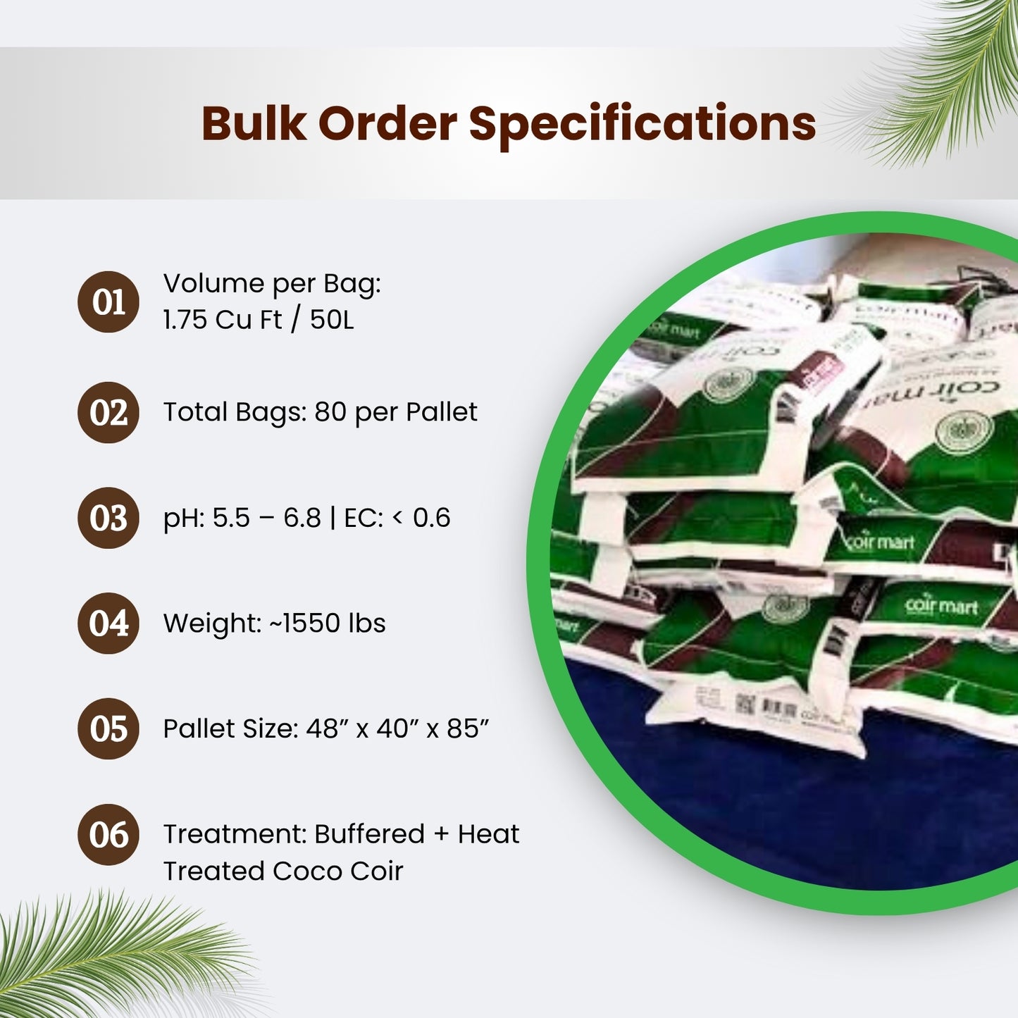 BO: Buffered Coir Bag - Pallet of 80 Bags - 1.75 Cubic Feet Each