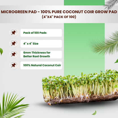 100% Pure Coconut Coir Fiber Grow Pad, 4''x4'' Pack of 100 - Microgreen Pad