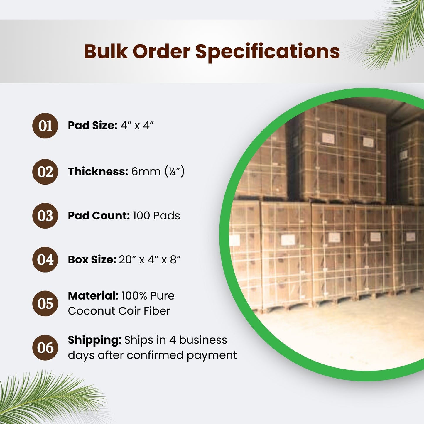 100% Pure Coconut Coir Fiber Grow Pad, 4''x4'' Pack of 100 - Microgreen Pad