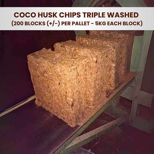 Pallet Coco Husk Chips triple washed 200 blocks (+/-) per pallet - 5KG each block